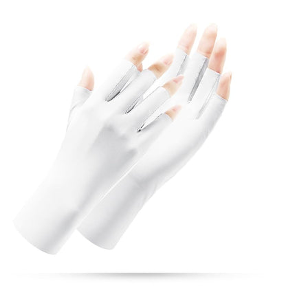 Utaly Women Sunblock Fingerless Gloves Non-Slip UV Protection Driving Riding Summer Outdoor Gloves for Women Girls - color: White