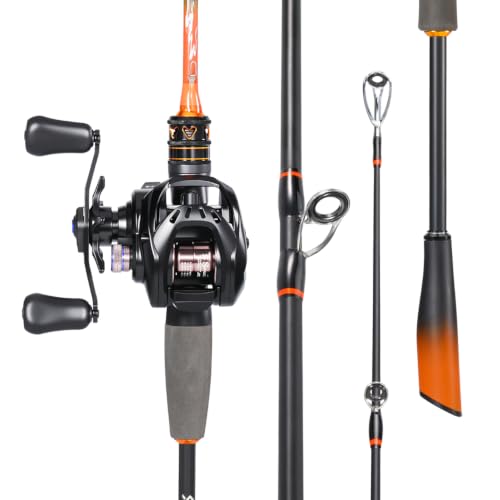 Sougayilang DC Baitcaster Combo – Digital Anti-Backlash Reel 7.2:1 18.5LB Drag, IM6 Graphite 2-Piece Rod, M/MH Power, Stainless Steel Guides for Bass Trout Walleye Pike - size: 702-MH