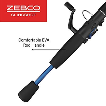 Zebco Slingshot Spinning Reel and Fishing Rod Combo, 2-Piece Medium-Light Durable Fiberglass Rod, Comfortable EVA Handle, Pre-Spooled with 8-Pound Cajun Fishing Line - style: 5'6" Rod - Blue