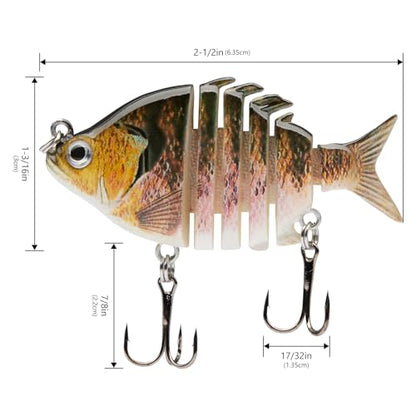 Bassdash SwimPanfish 0.34oz Hard Swimbaits Multi Jointed Topwater Trout Bass Fishing Crank Lure for Freshwater and Saltwater - color: Pink Bluegill