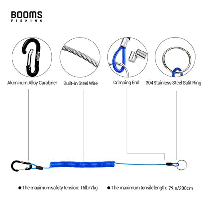 Booms Fishing T01 Coiled Lanyards for Fishing Rods and Fly Fishing Nets - color: Blue, 3pcs