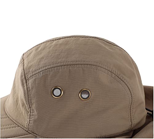 Connectyle Mens Foldable UV Protection Sun Hat with Removable Neck Flap Outdoor Adventure Sun Cap for Fishing Hiking Safari - color: Dark Khaki