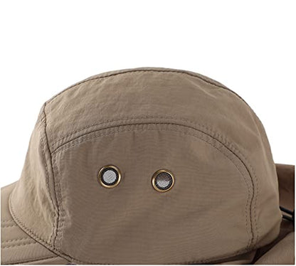 Connectyle Mens Foldable UV Protection Sun Hat with Removable Neck Flap Outdoor Adventure Sun Cap for Fishing Hiking Safari - color: Dark Khaki