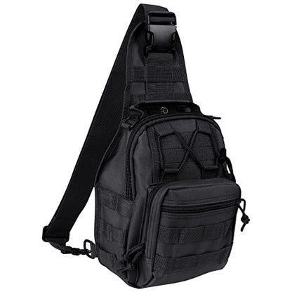 Qcute Tactical Backpack, Waterproof Military Cross-body Molle Sling Shoulder Backpack Chest Bag for Outdoor Every Day Carry - color: Black