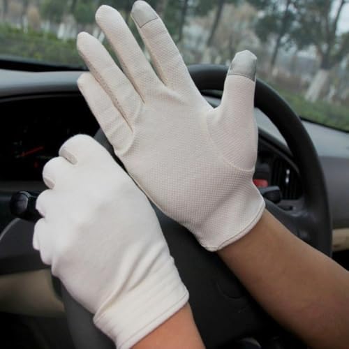 JIAHG Women Men's Driving Gloves Summer UV Sun Glove Non Slip Touchscreen Cotton Gloves Outdoor Sunblock Mittens for Cycling - color: Cotton-grey Full Finger