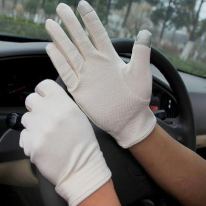 JIAHG Women Men's Driving Gloves Summer UV Sun Glove Non Slip Touchscreen Cotton Gloves Outdoor Sunblock Mittens for Cycling - color: Cotton-grey Full Finger