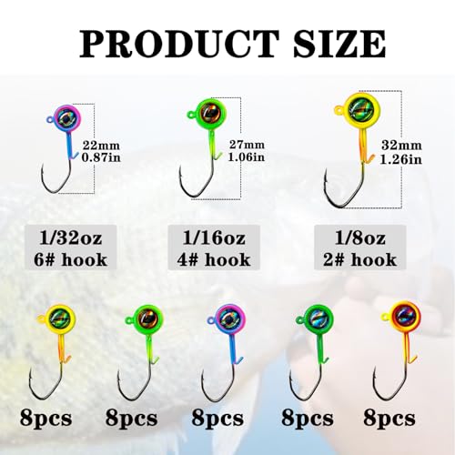 Crappie Jig Heads, 40packs Fishing Jig Heads Hooks Swimbait Jig Head 1/32oz 1/16oz 1/8 oz Fishing Jigs Heads for Crappie Bass Fishing - color: 1/32oz-40packs