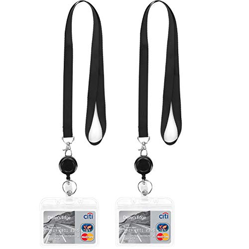 2Pack Black Lanyards with Horizontal ID Badge Holder and Retractable Reel | Lightweight with Clip,for Office,Keys etc - color: 2 Pack-black With Badge Reel and Badge Holder