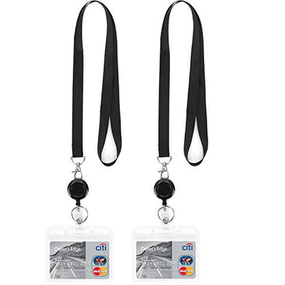 2Pack Black Lanyards with Horizontal ID Badge Holder and Retractable Reel | Lightweight with Clip,for Office,Keys etc - color: 2 Pack-black With Badge Reel and Badge Holder