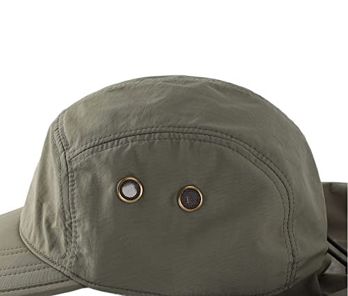 Connectyle Mens Foldable UV Protection Sun Hat with Removable Neck Flap Outdoor Adventure Sun Cap for Fishing Hiking Safari - color: Light Army Green