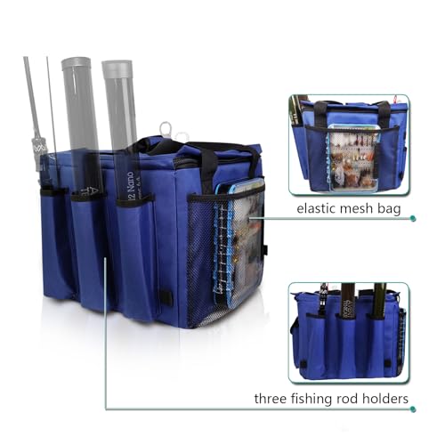 Kayak Crate Bag Durable Saltwater- Resistant Kayak Fishing Bag with 3 Fishing Rod Holders Large Kayak Fishing Tackle Storage Bag for Milk Crate-13x13 in - color: Blue