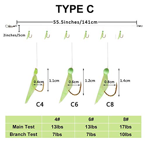 Fishing Bait Rigs Saltwater, 10Packs Surf Fishing Rigs with Fish Skin Feather Fishing Hooks Swivels Glow Beads Rigs Sea Bass Rigs Fishing Bait Lures - color: CZC, size: 4#
