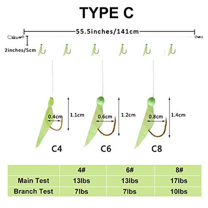 Fishing Bait Rigs Saltwater, 10Packs Surf Fishing Rigs with Fish Skin Feather Fishing Hooks Swivels Glow Beads Rigs Sea Bass Rigs Fishing Bait Lures - color: CZC, size: 4#