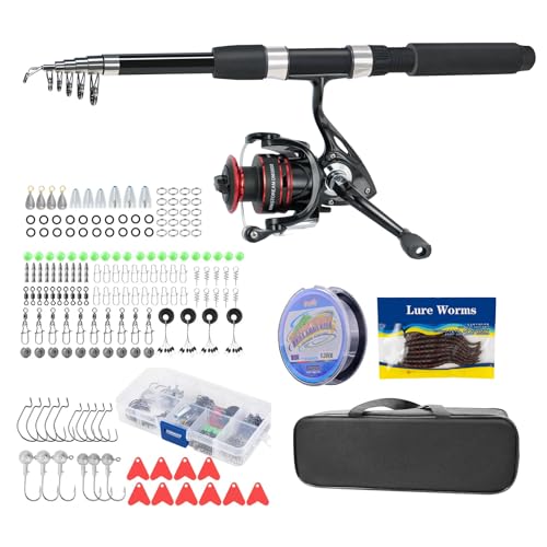 Fishing Pole Combo Set,2.1m/6.89ft 145pcs Fishing Accessories Kit Collapsible Rods Spinning Reel High Speed Reels Fishing line ministoream