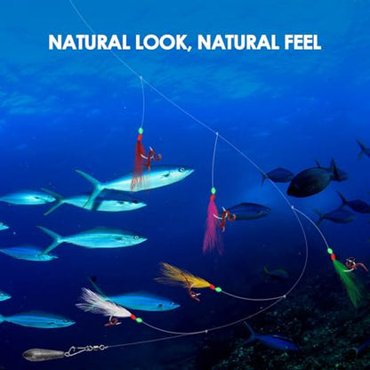 10 pcs Mackerel Feathers Rigs Saltwater, Pre-Tied Sea Fishing Bait Rigs with Luminous Colorful Feathers/Luminous Beads Bionic Flying Insects, Lure Rigs for Mackerel, Pollock, Cod, Bass - size: Hook Size 18, style: Style 2