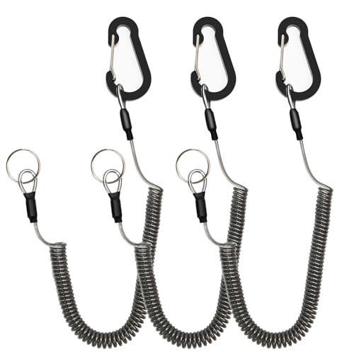 Retractable Safety Lanyards Coiled Lanyard with Aluminum Hook and Quick Release Buckle Lanyard Safe Tool for Fishing Kayaking Keys - color: 3Pcs
