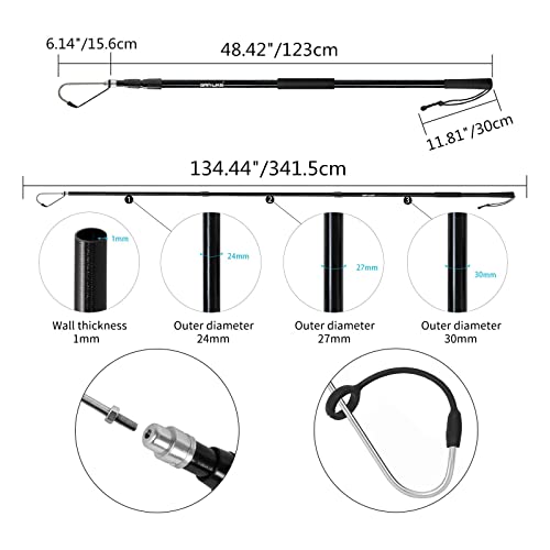 SANLIKE Telescopic Fishing Gaff Fiberglass Pole with Nonslip Rubber Handle | With Stainless Steel Hook with M8 Screw - size: Medium