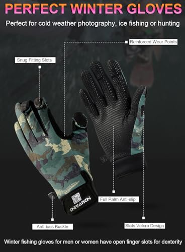 SUJAYU Fullfinger Fishing Gloves Men & Women, Ice Fishing Gear Hunting Gloves for Men Cold Weather, Kayak Glove Fishing Glove Cold Weather Hunting Gear Cold Weather Fishing Gear - color: Camo Green, size: Medium