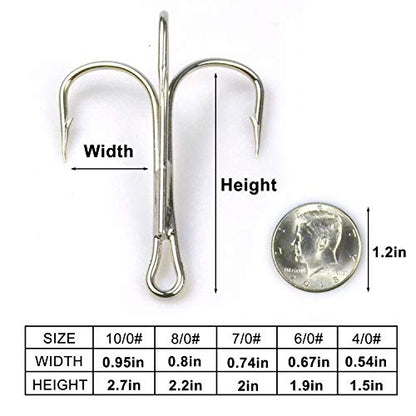 Fishing Treble Hooks, Freshwater Saltwater Triple Fishing Hooks for Snagging Trout Walleye Catfish Lures Baits Replacment, Extra Strong Sharp, Silver, 20/50pcs - size: 10/0-50pcs