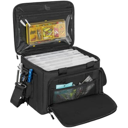 20L Fishing Tackle Bag Empty, Fits 3400-3600 & 4007 Lure Boxes, Water Resistant Fishing Gear Storage Bag, Portable Padded Shoulder Strap Bag for Saltwater Freshwater, Black - color: Black, style: Bag Only