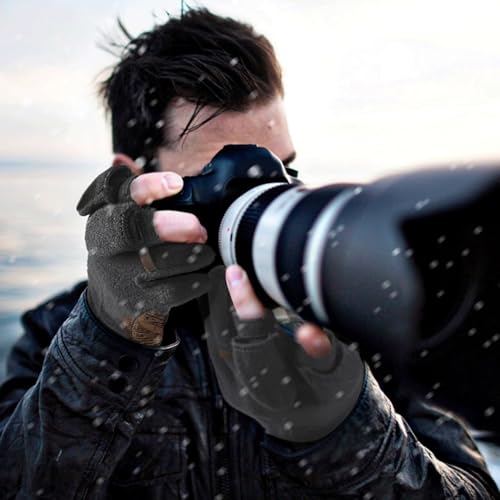 Palmyth Magnetic Fleece Fishing Gloves Convertible 3 Cut Fingers Ice Fishing Warm for Cold Weather Photography - size: X-Large