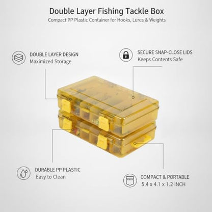 Kayak & Bank Fishing Essential: Compact Double Layer Tackle Box for Hooks and Lures, Yellow PP Plastic Organizer, 5.4 x 4.1 x 1.2 Inch