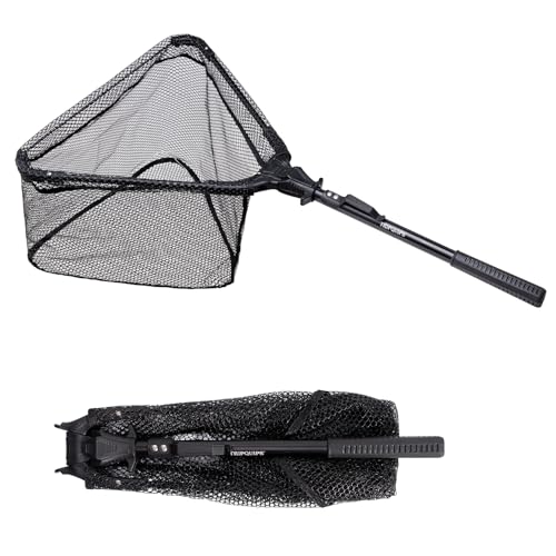 Tripquips Fishing Net, Rubber Coated Foldable & Lightweight Landing Net, Strength Aluminum Handle, Fishing Gear and Gift for Men - color: Hoop Size: 16''(Black)