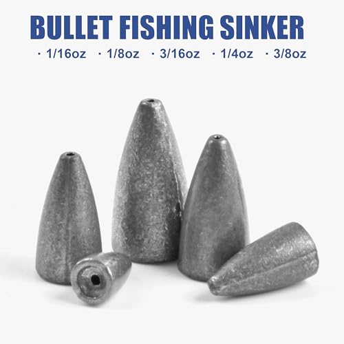 Bullet Fishing Weights Sinkers, 29/83pcs Worm Weights Fishing Sinkers Assortment Slip Sinker Weights for Bass Fishing Carolina Rig Texas Rig Saltwater Freshwater - style: 29pcs-unpainted