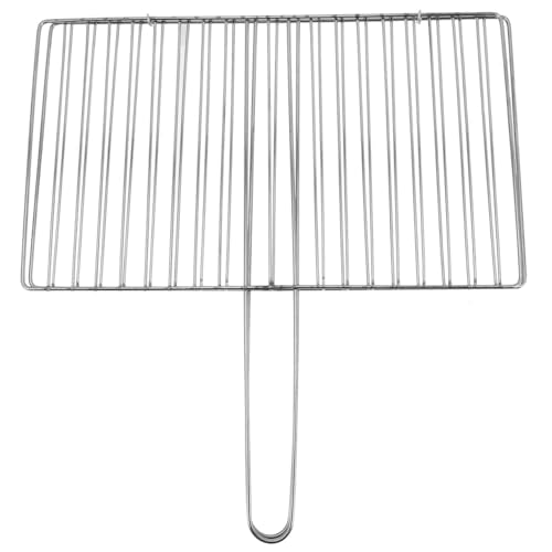 ibasenice Portable Fish Grill Basket Stainless Steel Outdoor Bbq Rack with Heat-Resistant Handle for Camping Grilling Fish Vegetables and Shrimp 16.33X16.14X0.39In