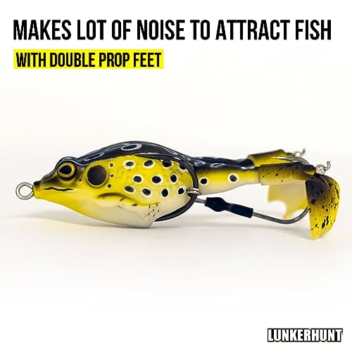 LUNKERHUNT - Frog Bait for Bass Fishing | Soft Hollow Body Weedless Frog for Bass Fishing and Trout | Weedless Realistic Bait Frog Lure, Freshwater with Sharp Hooks Lures and Double Propellers Feet - style: Croaker