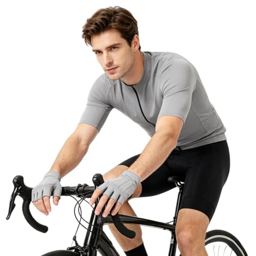 JIAHG Women Men's Driving Gloves Summer UV Sun Glove Non Slip Touchscreen Cotton Gloves Outdoor Sunblock Mittens for Cycling - color: Cotton-grey Half Finger