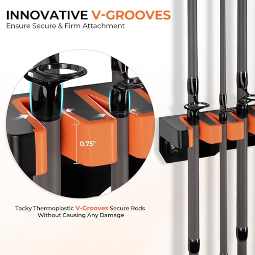 KastKing V15HD Heavy Duty Vertical Fishing Rod Holder – Wall Mounted Fishing Rod Rack, Store 15 Large Rods or Fishing Rod Combos in 18 Inches, Great Fishing Pole Holder and Rack, 1 Pack - color: Black - 1 Pack - Upgraded (Heavy Rod Combo, Store 15 Rods)