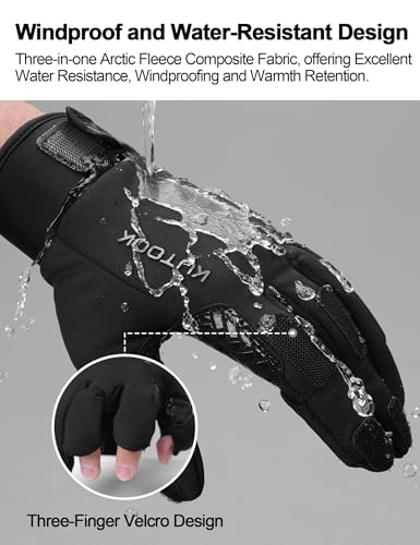 KUTOOK Winter Fishing Gloves for Men& Women Waterproof Glove Cold Weather Hunting Photography Shooting Hiking - color: Black, size: Small