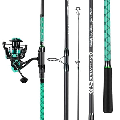 SOUGAYILANG Surf Fishing Rod and Reel Combo, Heavy 3-Piece Travel Spinning Rod with Reel for Red Drum, Striped Bass, Beach & Saltwater Fishing(9'/10'/11'/12') - color: green, size: 11ft