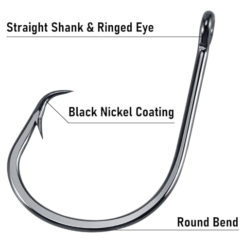 Dr.Fish 50 Pack in-line Circle Hooks, Straight Shank Octopus Hooks, Freshwater & Saltwater Fishing Catfish Tuna Bass Striper - size: #2/0-50pack