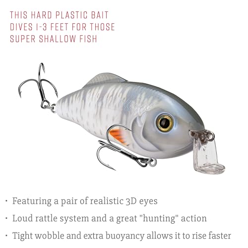 Strike King Hybrid Hunter Shallow Jr. Fishing Lure, Shallow Diving Crankbait, 90-Degree Bill, 3D Eyes, Loud Rattle, Dives 1 to 3-Feet,Size 4 & 6 Treble Hooks - color: Smooth, size: 1 oz