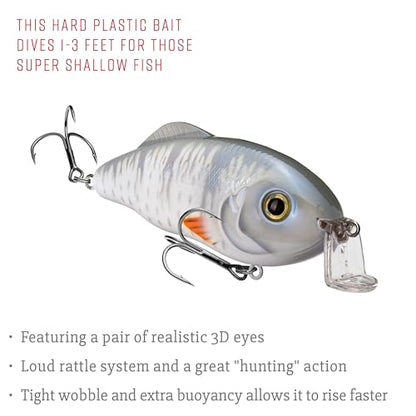 Strike King Hybrid Hunter Shallow Jr. Fishing Lure, Shallow Diving Crankbait, 90-Degree Bill, 3D Eyes, Loud Rattle, Dives 1 to 3-Feet,Size 4 & 6 Treble Hooks - color: Smooth, size: 1 oz
