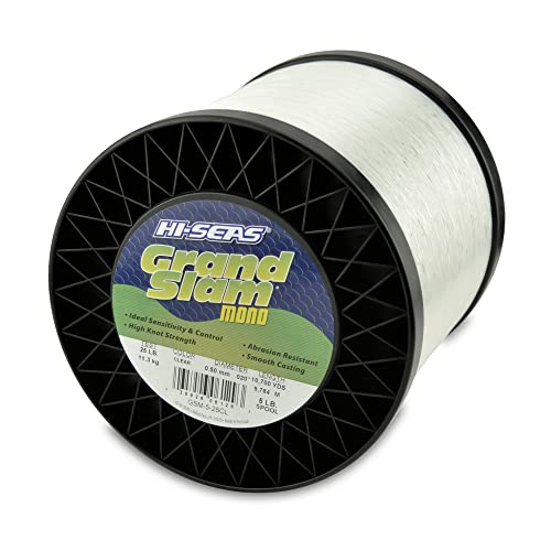 HI-SEAS Grand Slam Monofilament Fishing Line - Strong & Abrasion Resistant in Clear, Pink, Green, Smoke Blue, Fluorescent Yellow Freshwater & Saltwater - 5 lb Spool - color: Clear, style: 25 Lb Test, 0.50 Mm Dia, 10700 Yd