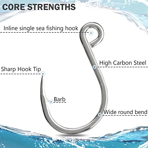 THKFISH 50pcs/100Pcs Box Inline Single Hooks Replacement Fishing Hooks for Lures Baits Inline Circle Hooks Large Eye with Barbed Saltwater Freshwater #2#1 1/0 2/0 3/0 - color: inline hook 3X strong-50pcs-silver