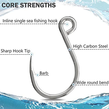 THKFISH 50pcs/100Pcs Box Inline Single Hooks Replacement Fishing Hooks for Lures Baits Inline Circle Hooks Large Eye with Barbed Saltwater Freshwater #2#1 1/0 2/0 3/0 - color: inline hook 3X strong-50pcs-silver