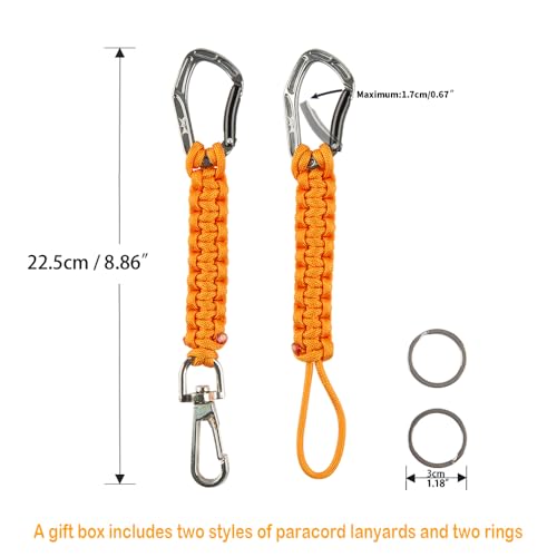 HERCULES Paracord Keychain Set – 2 Pack Lanyard Rope with Aluminum Clip, Durable Paracord Wrist Strap for Outdoor Activities, Orange - style: Orange