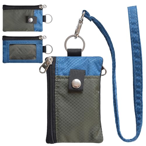 CHENSPRX Minimalist RFID Blocking Small Wallet with ID Window,WaterResistant Zip Id Case Wallet with Lanyard Keychain for Cards,Cash,Travel,Women,Men - color: ElectricBlue+Amy