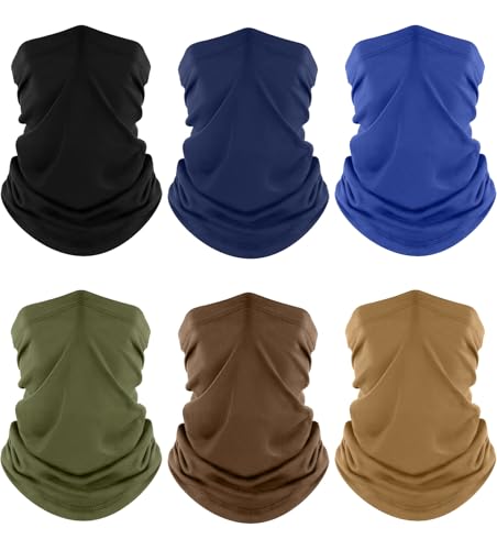 Fuinloth Neck Gaiter, 6 Pack Cooling UV Protection Bandana Face Mask Gator | Breathable Sweat Wicking, UPF 50, Sun Wind Dust Shield, Quick Dry & Washable, 95% Polyester 5% Spandex - color: Black+blue+green+navy+sand+brown