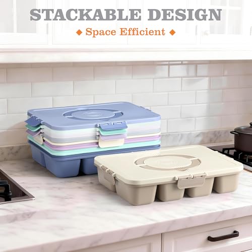 Snackle Box Container, Divided Serving Tray with Lid and Handle, 9 Compartments Snack Box Container for Adults, Portable Charcuterie Serving Platter for Candy Fruit, 9.9 Cups, White Grey - color: White Grey