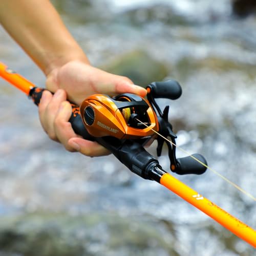 Sougayilang Baitcaster Combo – IM7 Graphite M/MH 2-Piece Travel Rod, 6.3:1 High-Speed Reel,18LB Drag for Bass, Catfish, Trout, Panfish - size: Orange-Left handle-7'00''-Medium Heavy