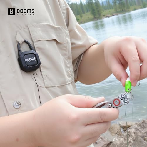 Booms Fishing Line Cutter with Retractor: Mini Fishing Scissors for Braided Line - Stainless Steel Fishing Clippers & Nippers with Safety Release Lock - Fly Tying Scissors for Men, LC1