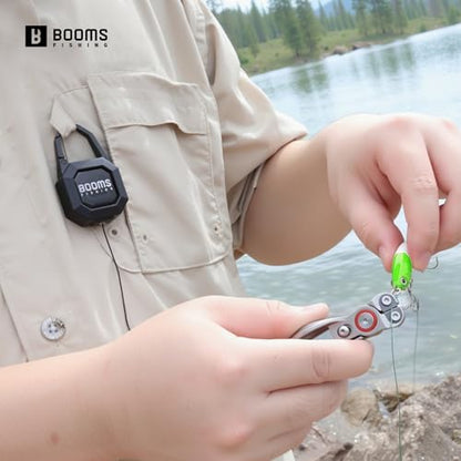 Booms Fishing Line Cutter with Retractor: Mini Fishing Scissors for Braided Line - Stainless Steel Fishing Clippers & Nippers with Safety Release Lock - Fly Tying Scissors for Men, LC1