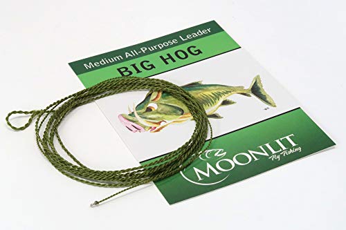 Big HOG Medium All-Purpose Fly Leader - Dries/Streamer/Nymph (Quality USA Made Moonlit Furled Leader) - size: 0-3wt