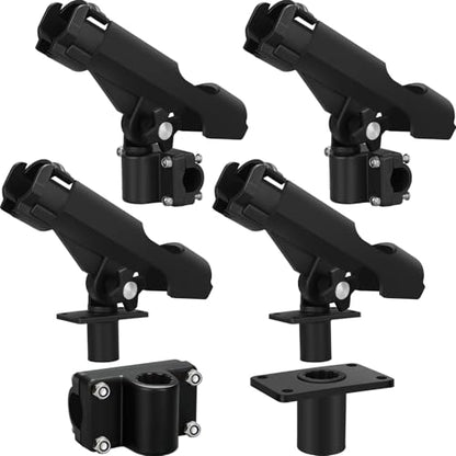 Threlaco Fishing Rod Holder for Boat Adjustable Rod Racks with Side Mount Bulk Swivel Pole Holders for Boats with Combo Mount, Fishing Accessories, Black