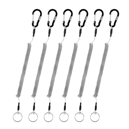 Booms Fishing T04 Fishing Lanyards Fishing Tool/Pole Safety Coil Lanyard Retractable Wire Inside Tup Cover - color: Black , with carabiner, 6pcs